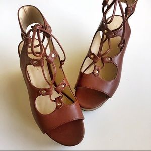 MARC FISHER lace up leather wedge sandals